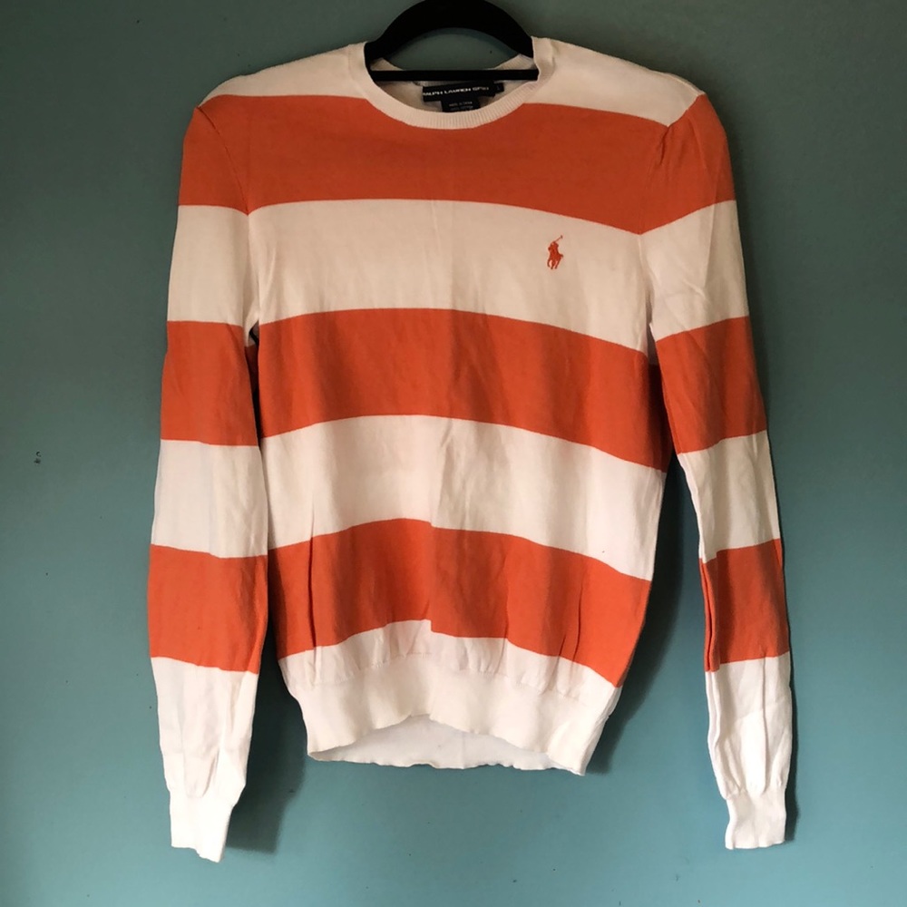 Ralph Lauren Orange and White Striped Sweater